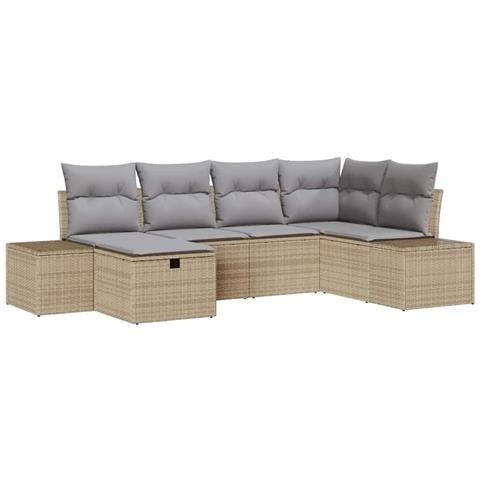 Set di divani da giardino 6 pezzi con cuscini Beige Polirattan - Foto 1