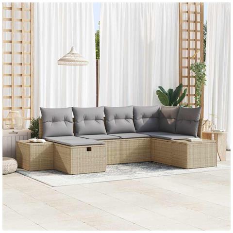 Set di divani da giardino 6 pezzi con cuscini Beige Polirattan - Foto 2