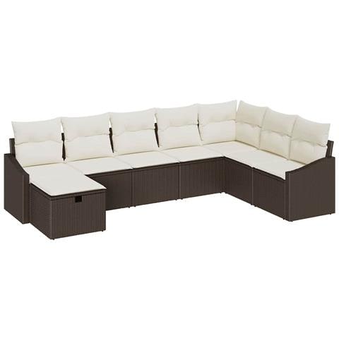 Set Divano da Giardino da 8 pezzi con Cuscini in Rattan Poli Marrone - Foto 1