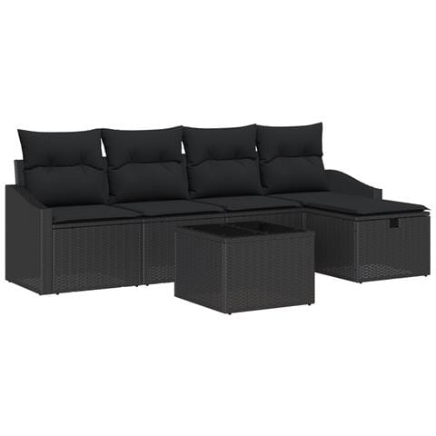 Set Divano Giardino da 6 Pezzi con Cuscini in Polyrattan Nero - Foto 1