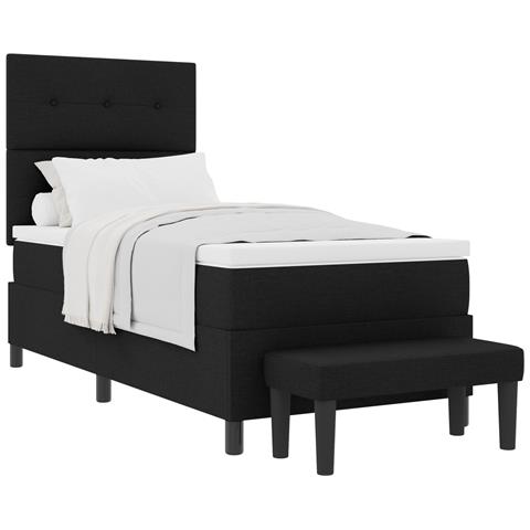 Letto con Box Spring e Materasso e Panchina Nero 100x200 cm Tessuto - Foto 1