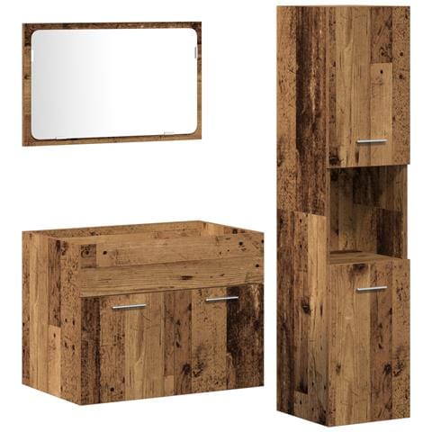 Set Mobili Bagno a 3 Pezzi in Legno Antico - Foto 1