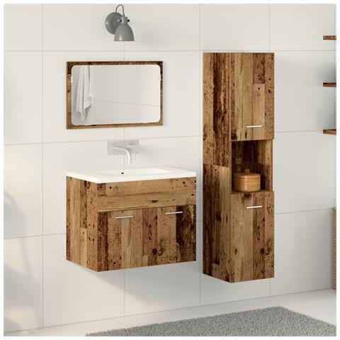 Set Mobili Bagno a 3 Pezzi in Legno Antico - Foto 2