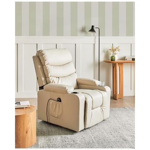 Sedia Reclinabile Elettrica Eter Poggiapiedi A Scomparsa Pelle Sintetica Beige - Foto 1