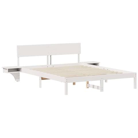 Rete letto con comodini Bianco Legno di pino massello - Foto 1