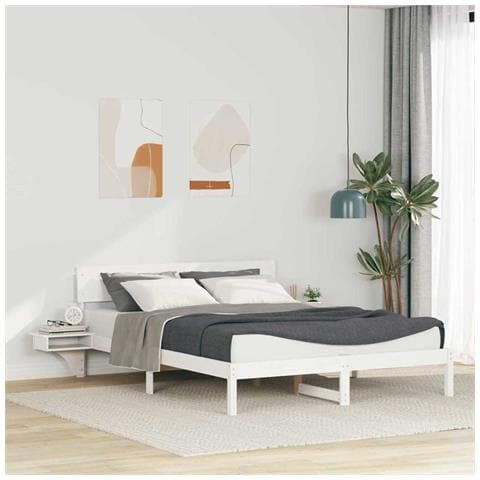 Rete letto con comodini Bianco Legno di pino massello - Foto 2