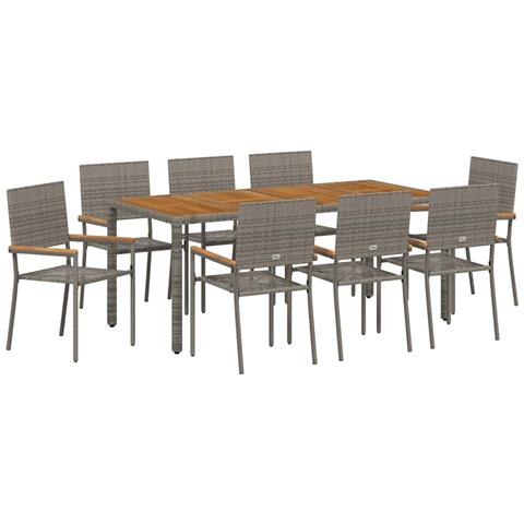 Set da Pranzo per Giardino 9 pcs Grigio 190 x 90 x 75 cm - Foto 1