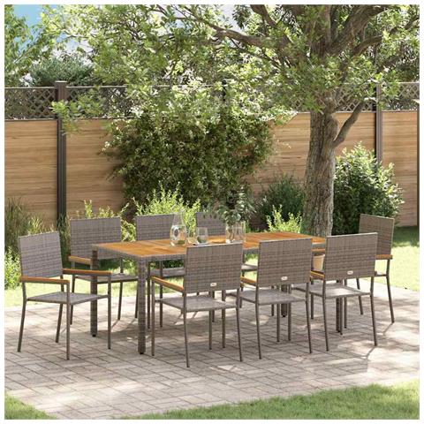 Set da Pranzo per Giardino 9 pcs Grigio 190 x 90 x 75 cm - Foto 2