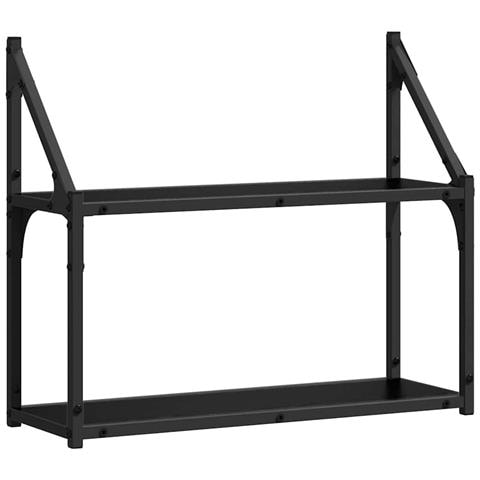Scaffale da parete con lo scaffale Rovere nero 60 x 21 x 51 cm - Foto 1