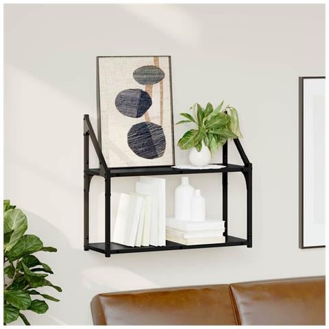 Scaffale da parete con lo scaffale Rovere nero 60 x 21 x 51 cm - Foto 2