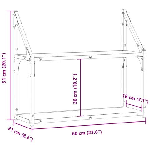 Scaffale da parete con lo scaffale Rovere nero 60 x 21 x 51 cm - Foto 9