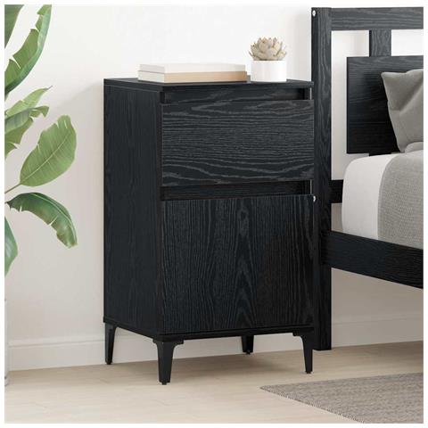 Armadio da Notte con cassetto 2 pcs Rovere nero 40 x 35 x 70 cm - Foto 2