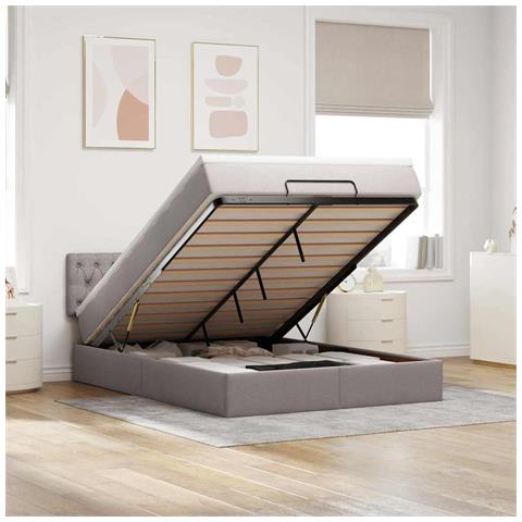 Pouf Letto con Materasso e LED Tortora 140x190 cm in Tessuto - Foto 2