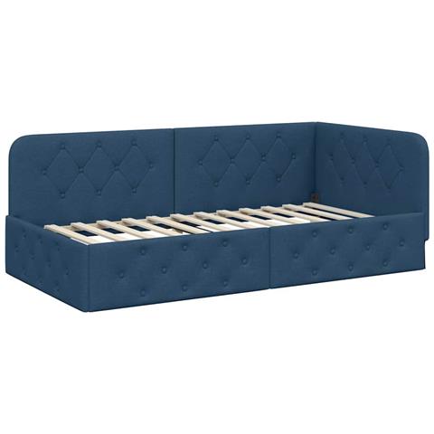 Cornice del letto ad angolo Blu 90 x 200 cm Tessuto - Foto 1