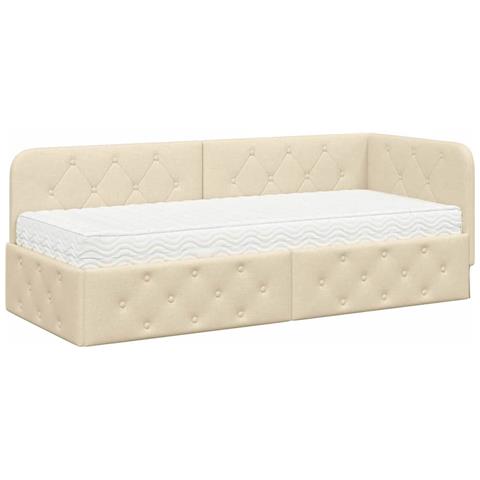 Cornice del letto ad angolo Crema 80 x 200 cm Tessuto - Foto 1