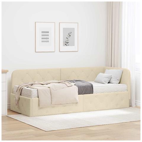 Cornice del letto ad angolo Crema 80 x 200 cm Tessuto - Foto 2