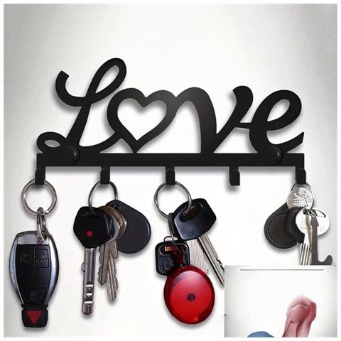 Portachiavi Da Parete Decorativo In Ferro Nero ""love"" - Organizzatore Chiavi - Foto 1