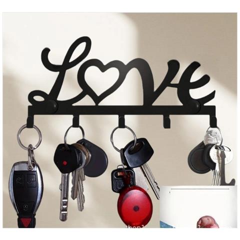Portachiavi Da Parete Decorativo In Ferro Nero ""love"" - Organizzatore Chiavi - Foto 2