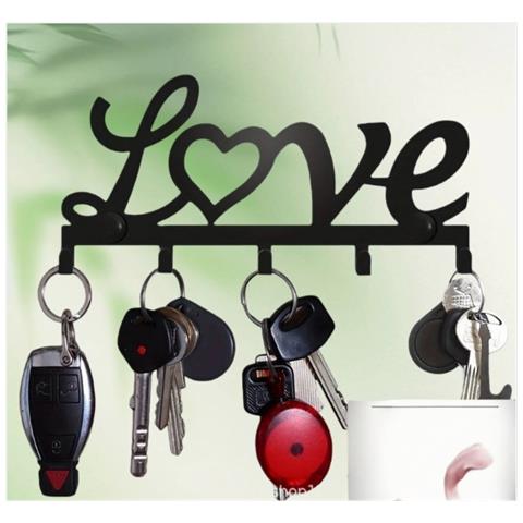 Portachiavi Da Parete Decorativo In Ferro Nero ""love"" - Organizzatore Chiavi - Foto 3