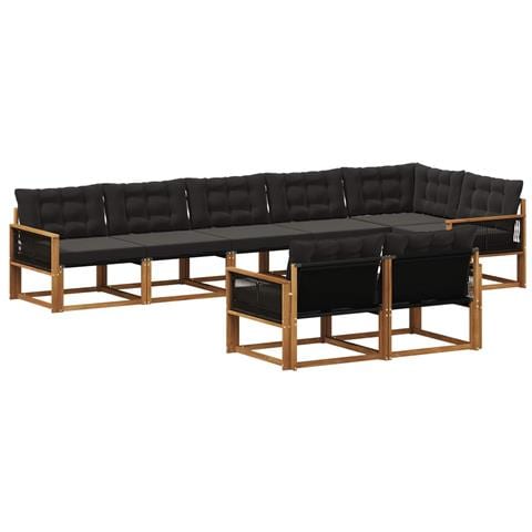 Set di divani da esterno con cuscino 8 pcs Naturale e Nero - Foto 1