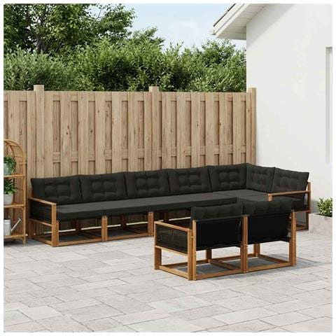 Set di divani da esterno con cuscino 8 pcs Naturale e Nero - Foto 2