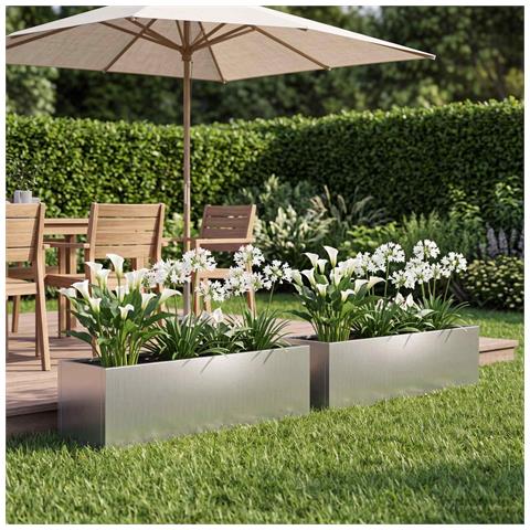Vaso da giardino 2 pz Argento 100 x 20 x 20 cm Acciaio zincato - Foto 2