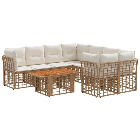 Set Divano da Giardino 9 pz Naturale e Bianco Crema polyrattan - Foto 1