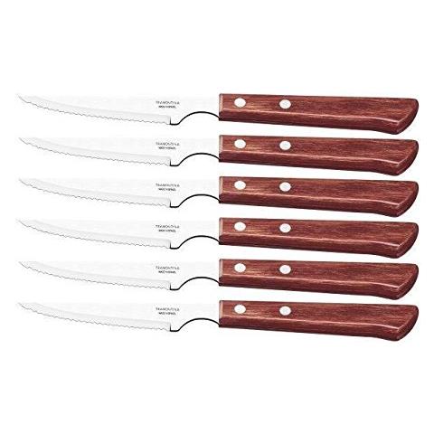 Coltelli Tavola Carne Bistecca Pizza 6 Pz Punta Appuntita Seghetto Originale Brasile Manico Legno Polywood - Foto 1