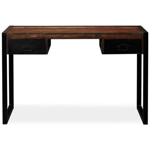 Scrivania A 2 Cassetti Legno Massello Di Recupero 120x50x76 Cm - Foto 2