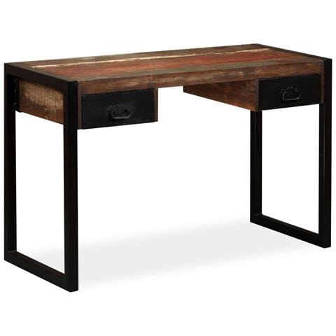 Scrivania A 2 Cassetti Legno Massello Di Recupero 120x50x76 Cm - Foto 1