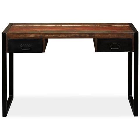 Scrivania A 2 Cassetti Legno Massello Di Recupero 120x50x76 Cm - Foto 10