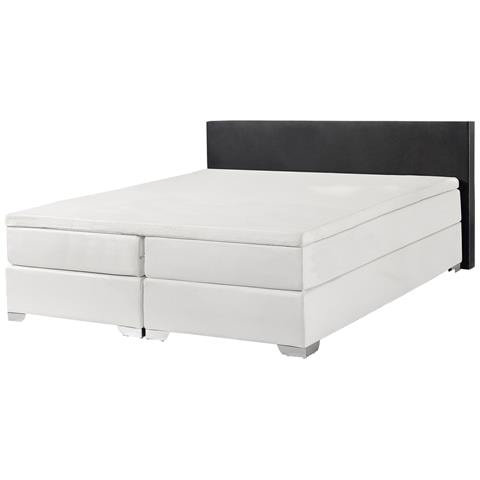 Letto Boxspring In Pelle Bianco / nero 160 X 200 Cm President - Foto 18