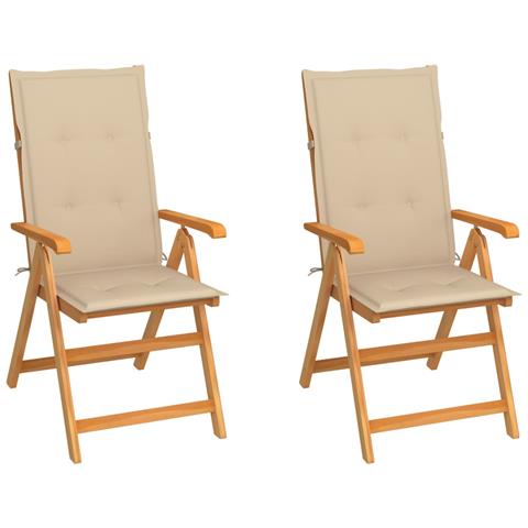 Sedie da Giardino 2 pz con Cuscini Beige Massello di Teak - Foto 1
