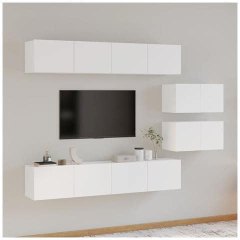 Set Di Mobili Porta Tv 6 Pz Bianco In Legno Multistrato - Foto 6