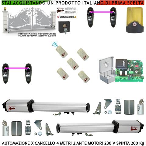 Automatismo Cancello 4 Metri 2 Ante Da 2 Mt Kit 2 Motori Elettromeccanici 230 V Corsa 300 Mm Spinta 2 Q.li Sblocco Sta - Foto 1
