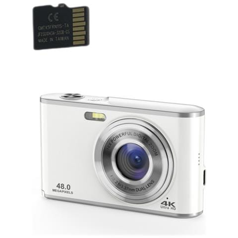 Fotocamera Digitale 4k 48mp Zoom 16x Webcam Con Scheda Di Memoria Da 32 Gb Silver - Foto 1