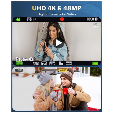 Fotocamera Digitale 4k 48mp Zoom 16x Webcam Con Scheda Di Memoria Da 32 Gb Silver - Foto 7