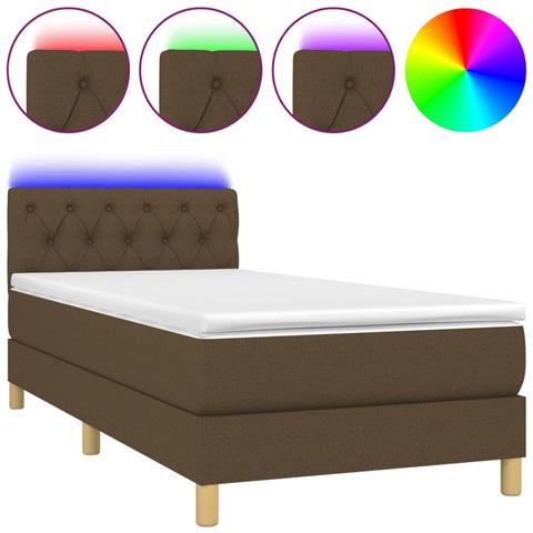 Letto a Molle Materasso e LED Marrone Scuro 80x200cm in Tessuto - Foto 1