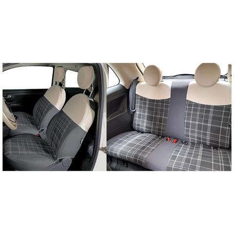 Serie Completa Coprisedili Personalizzati Fiat 500 07> Tess. Misto Cotone Scozzese Grigio/panna - Foto 1