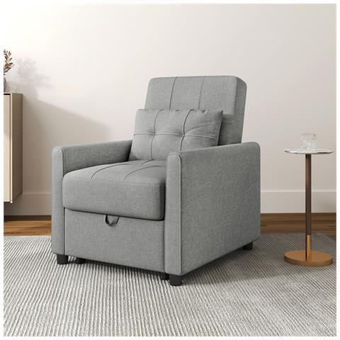 Poltrona Letto Singolo Reclinabile su 3 Livelli con Cuscino Extra, 69x82x85cm, Grigio Chiaro - Foto 6
