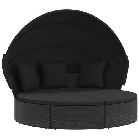 Lettino Prendisole Esterno Tetto E Cuscini Nero In Polyrattan - Foto 2