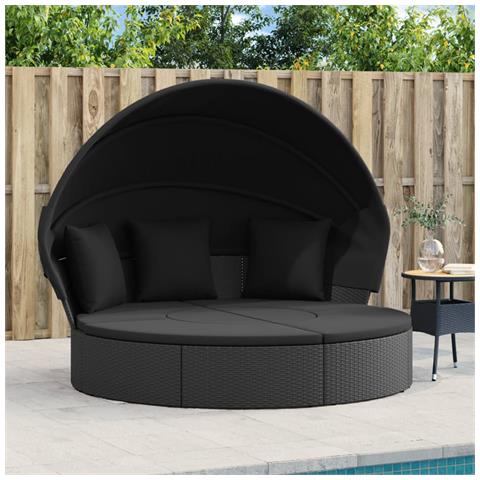 Lettino Prendisole Esterno Tetto E Cuscini Nero In Polyrattan - Foto 1