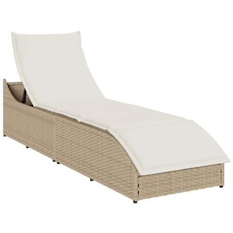 Lettino Prendisole Pieghevole Con Cuscino E Portaoggetti Beige - Foto 1