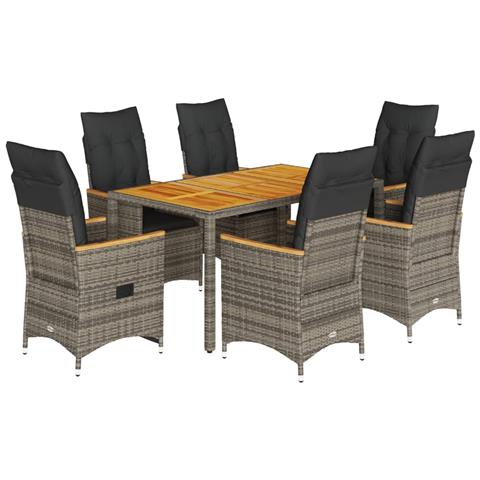 Set Da Pranzo Da Giardino 7 Pz Con Cuscini In Polyrattan Grigio - Foto 2