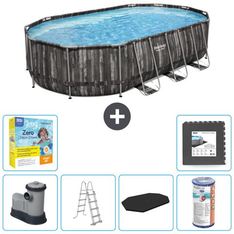 Piscina Fuori Terra - Ovale - 610x366x122 Cm - Grigio - Include Accessori Coordinati Cb35 - Foto 1