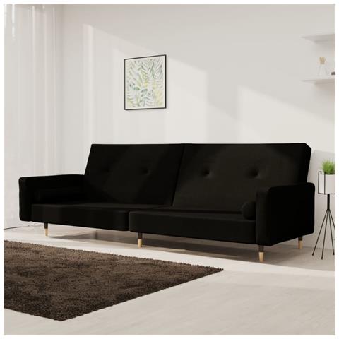 Divano Letto A 2 Posti Con 2 Cuscini Nero In Velluto - Foto 8