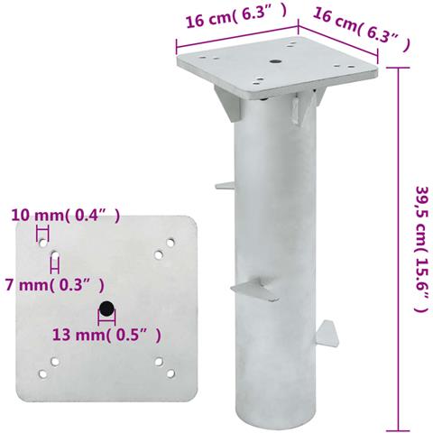 Lusso Casadino -  Base Per Ombrellone Interrata Argento 16x16x39,5 Cm Acciaio - Foto 6
