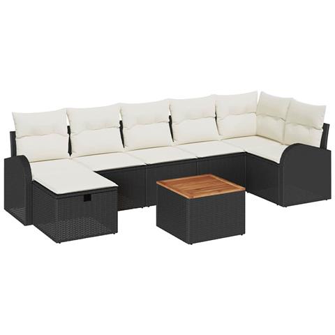 Set Divani Giardino 8 Pezzi con Cuscini Nero Polyrattan - Foto 1