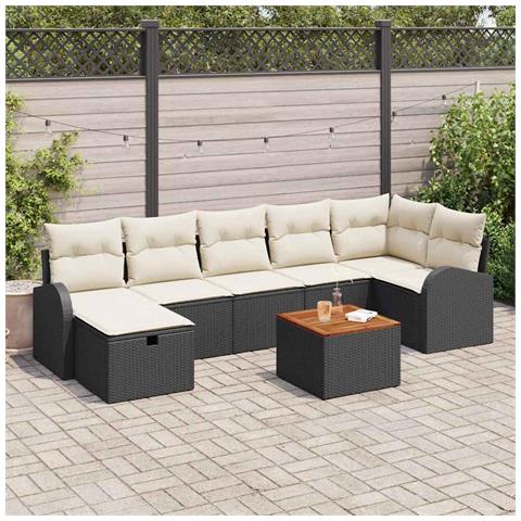 Set Divani Giardino 8 Pezzi con Cuscini Nero Polyrattan - Foto 2
