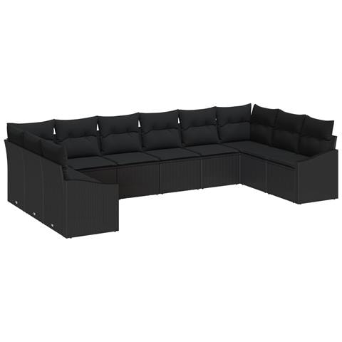 Set da Pranzo da Giardino 10 Pezzi con Cuscini Rattan Nero - Foto 1